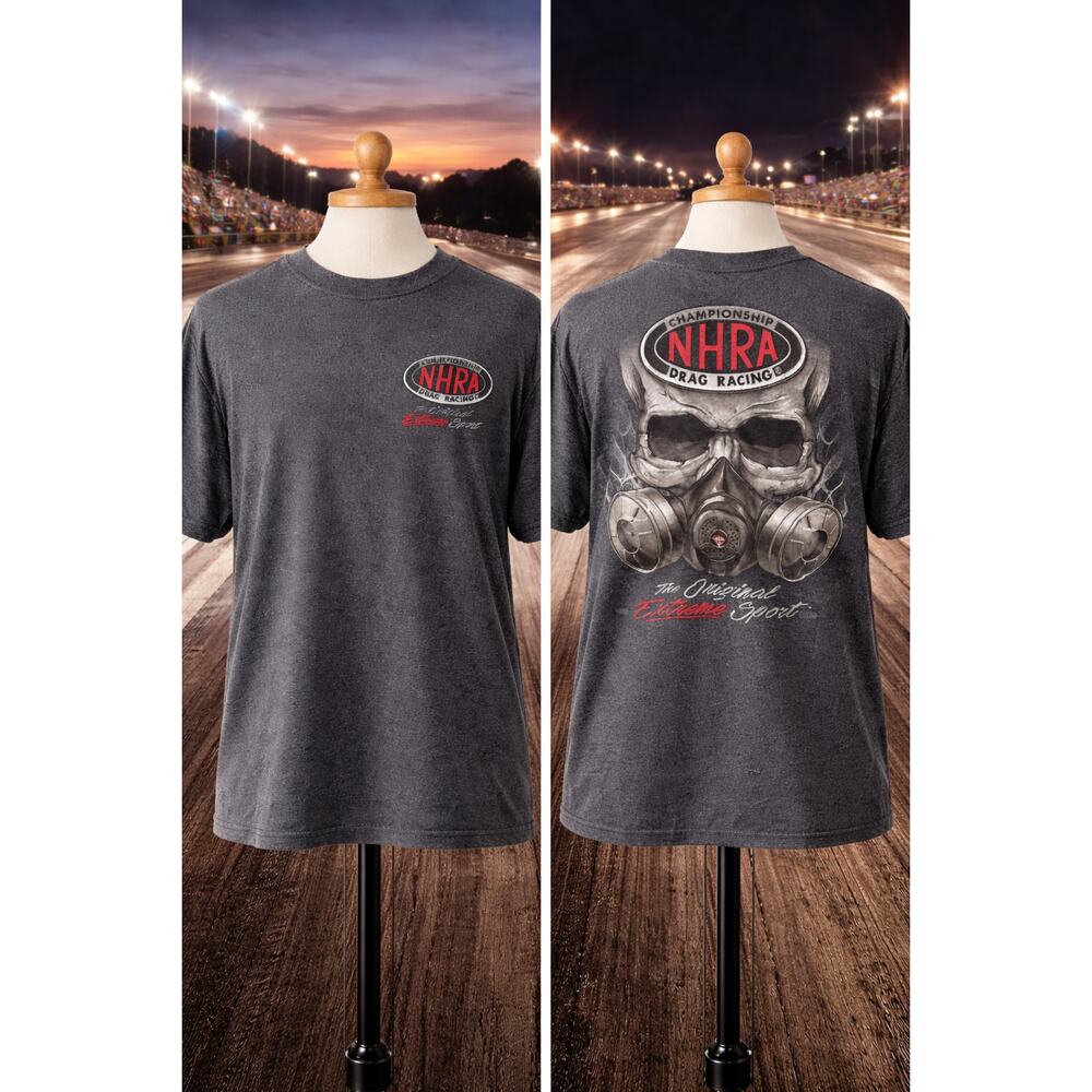 VTG NHRA Drag Racing T-Shirt Skull Graphic The Original Extreme Sport Gray Tee L